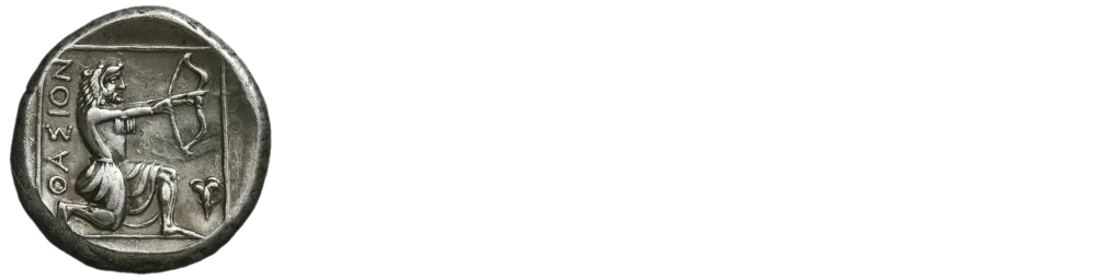 Λογότυπο Δήμου Θάσου με παράσταση αρχαίου τοξότη.